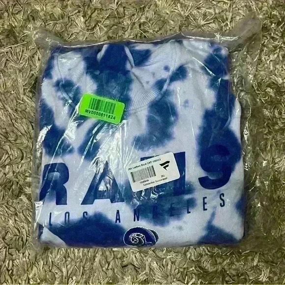 NWT Women's Los Angeles Rams Junk Food Royal Tie-Dye Cropped Pullover Sweatshirt - Picture 2 of 2
